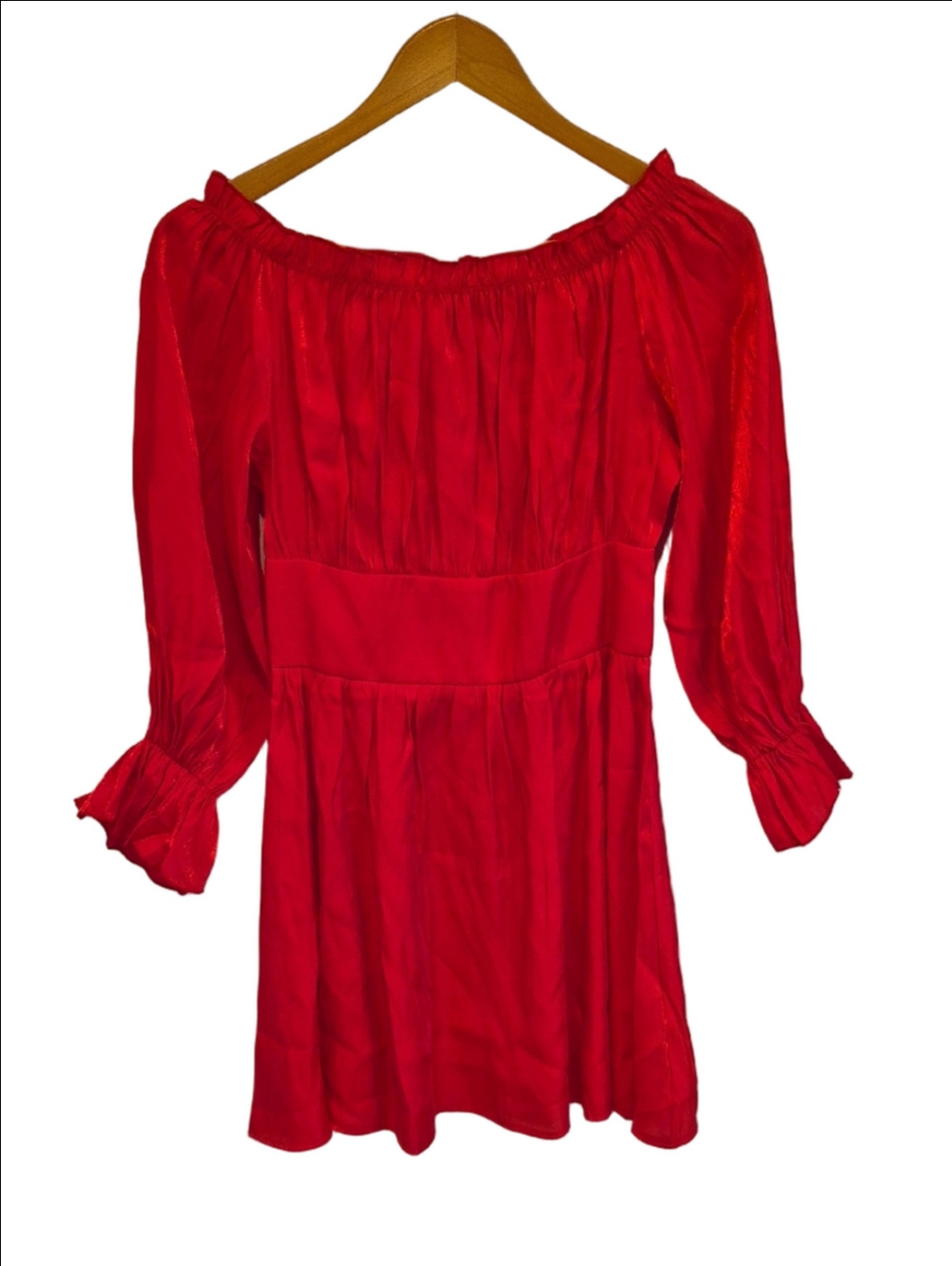 AREA Red Shine Mini Dress With Ruffle Scoop Neckline From Nordstrom NWT